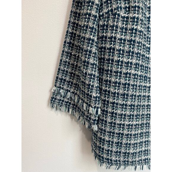 Ann Taylor Blue White Tweed Top Fringe Trim Blouse Size 8 - Picture 5 of 7